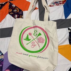 Chic Canvas Tote Bag with Pink and Green Design